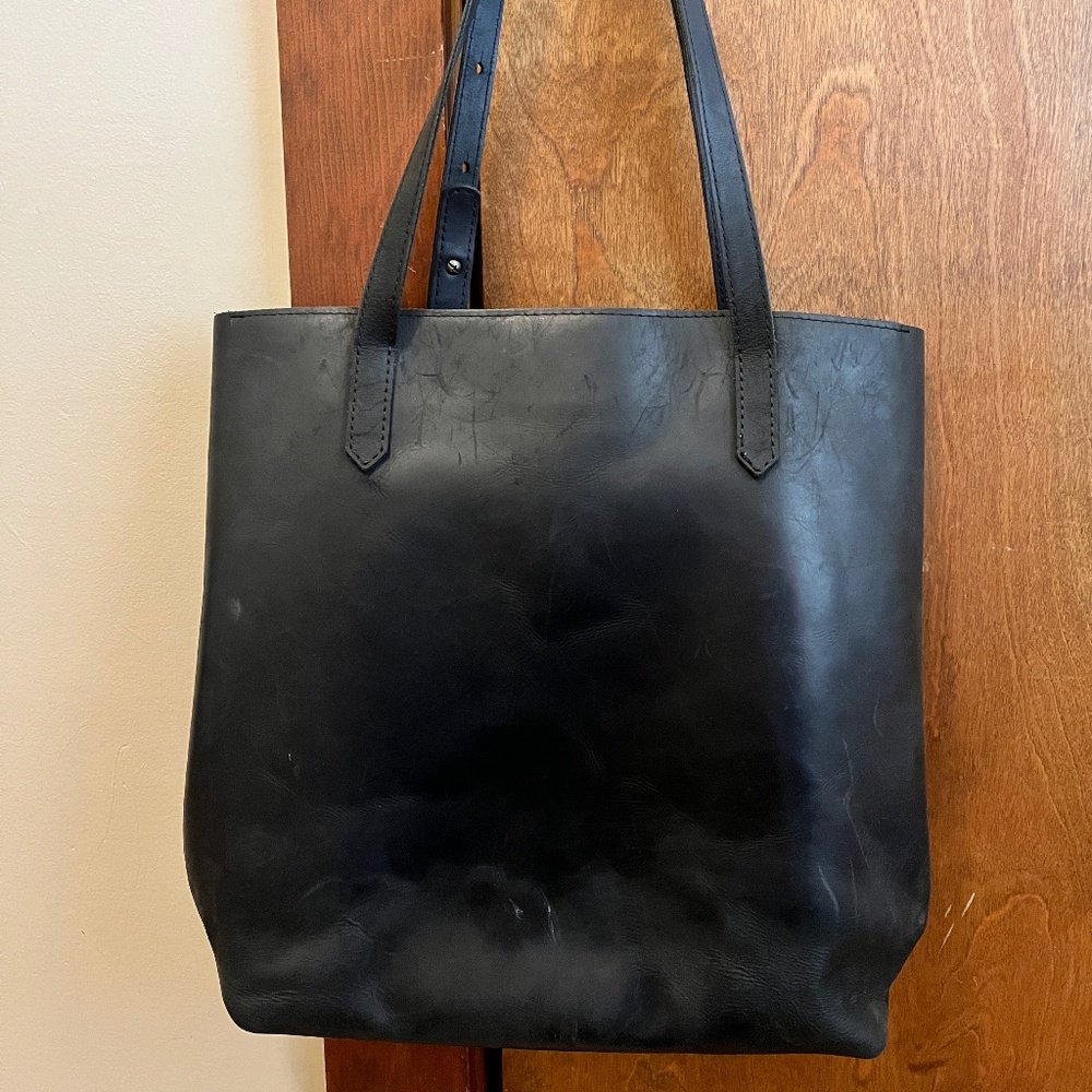 Black Leather Tote Purse/Travel Bag and Wallet